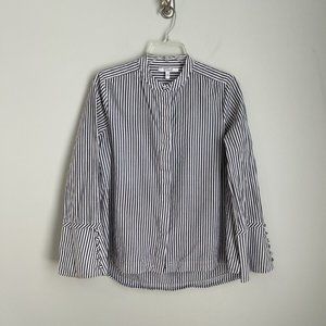 Derek Lam 10 Crosby Gray Striped Bell Sleeve Button Down Blouse